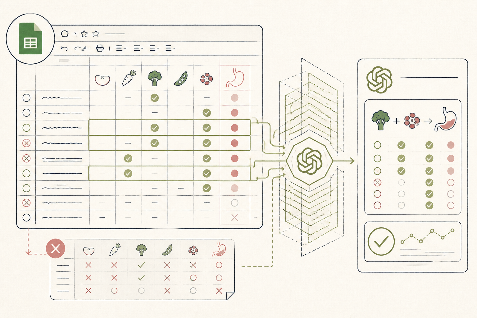 Cover illustration for Comparing client meal logs to symptom reports